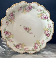 ELITE LIMOGES FRANCE PINK ROSE ROUND PLATTER WITH GOLD ACCENTS 12