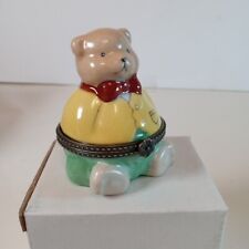 Vintage Hinged Trinket Box Teddy Bear with Red Bowtie Yellow Jacket 1996 NOS NIB picture