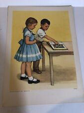 1960 Vintage Church Lithograph Saying Looking At The Bible 12 1/2” Tall picture