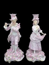 EXQUISITE PAIR OF EARLY SCHIERHOLZ GERMAN FIGURAL PINK WHITE CANDLESTICK HOLDERS picture