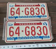 Nebraska 1976 License Plate Set Bicentennial Vintage 64 G830 NOS pair picture