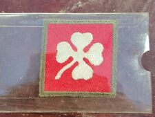 Vintage 4th US Army Post WWII Shoulder Patch White 4 Leaf Clover on Red VTG picture