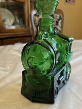 Vintage Brevettato Locomotive Steam Engine Train Italy~Decanter Green Glass picture