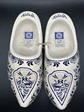 Junora Dutch Clogs Hand Painted Delft Design On Holland Wood Shoes 17cm 26/27 picture