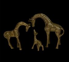MCM Set Of 3 Vintage Solid Brass Giraffe Figurines Mom Dad Baby Family 5” Taiwan picture