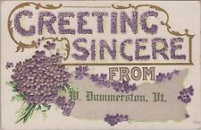 W Dummerston VT Greetings Violet Embossed Gold Vermont c1910s postcard AQ5 picture