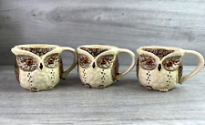 Lot Of 3 Vtg 1980 Enesco Ceramic Owl Shaped Brown White Mug 12 Oz. Made in Japan picture