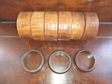Set of 6 Vintage Wood Napkin Rings Brass Inlay Scroll Design + 3 Smaller Rings picture