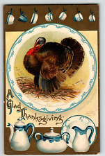 Thanksgiving Postcard  c1909 Signed Ellen Clapsaddle Fat Turkey - China Dishes picture