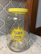 Vintage SUN TEA Jar Yellow Plastic Lid  EUC 10” Tall Glass Container Solar MCM picture