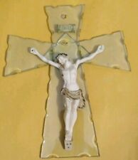 Vintage Jesus On The Glass Cross Crucifix INRI picture