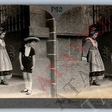 c1900s Brittany, France Cute Children Little Girls Real Photo Stereoview V45 picture