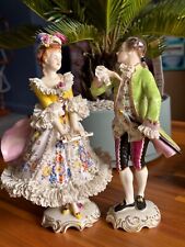 Volkstedt Dresden Lace Group Couple Figurine Lady, Man Courting 8