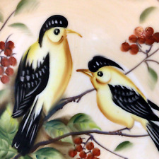 GOLD FINCH PORCELAIN PLATE HAND PAINTED SIGNED VINTAGE GOLD BORDER ENESCO picture