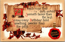 Vtg 1910s Birthday Greetings Poem Roses Embossed Postcard picture