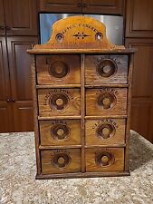 ANTIQUE PRIMITIVE WOOD 8 DRAWER SPICE CABINET APOTHECARY CHEST HANGING STANDING picture