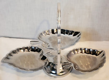 Vtg Chrome 3 leaf tiered Folding Metal hors d'oeuvres Stand Made in Hong Kong picture