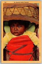 Vtg Native American Apache Indian Baby Papoose 1940s Linen Postcard picture