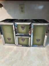 Vintage Lady Garner Avocado Green Chrome Canister Set of Four MCM Mid Century picture