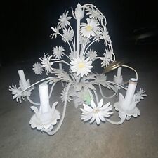 Vintage Italian Tole Floral Chandelier French Country Daisy Ceiling 6 Arms Iron picture