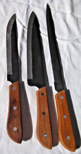 Vintage Lot of 3 ROGERS Lg Knives, Wood Handles, Stainless Steel Kitchen Cutlery picture