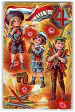 1909 Fourth Of July Children Fireworks Embossed Nelson Illinois IL Postcard picture