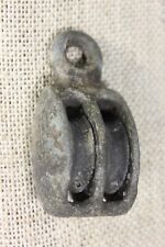Old Double Pulley With Hanger Eye 1 1/8” Wheel Cast Iron Vintage Galvanized picture