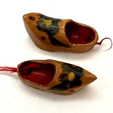 Vintage Miniature Painted Dutch Wooden Shoes Marked on Bottom Lot of 2 picture