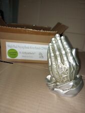 Praying Hands Statue Hand Painted Gold Life Symbols Casket Remembrance picture