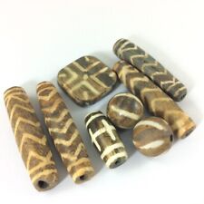 Ancient 8 Pcs Pumtex Beads Wood Fossil Vintage Amazing Bead Striped Tube Ball picture