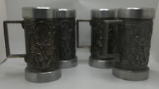 Set of 4 Vtg Pewter Castleware Small Stein Mug 8oz Silver with 3 Men Scene picture