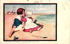 Vintage Postcard- Two kids on a beach Early 1900s picture