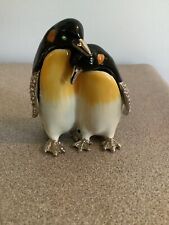 Bejeweled Enamel Double Hinged Magnetic Penguin Couple Trinket Box picture