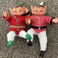Small Tiny Christmas ELF Elves decoration RED long nose 8in Two “Set 4” Posable picture