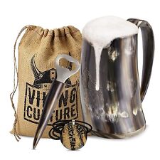 Viking Culture Ox Horn Mug, Norse Pendant and Bottle Opener - 3Pc.Set 