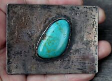 1960's Old Pawn Navajo Sterling Silver & Turquoise Stone Nugget Belt Buckle picture