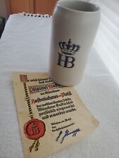 Vintage HB Beer Stein Hofbrauhaus Munchen 1 liter Germany Grey & Blue Paperwork picture