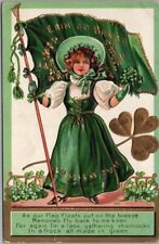 ST. PATRICK'S DAY Embossed Postcard Girl with ERIN GO BRAGH Flag / 1910 Cancel picture