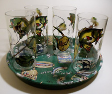RARE Department-DEPT-56 Fly Fishing SERVING PLATTER + FOUR ACRYLIC TUMBLERS SET picture