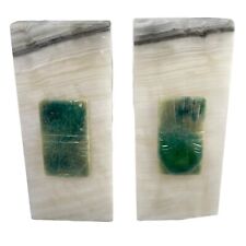 Vintage Marble Alabaster Onyx Bookends White Green 6