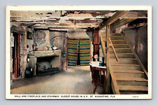 Oldest House St Augustine FL Hall Fireplace Interior WB Postcard picture