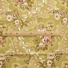Ribbons and Rose Floral Cotton Fabric Chanteclaire Touch of Paris Olive Gree BTY picture