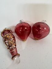 Red Blown Glass Christmas Teardrop And Ball Ornament Set Of 3 picture