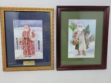 Two Vintage Framed Matted Santa Claus Prints Signed RARE Metz Wood/Dana Barton picture