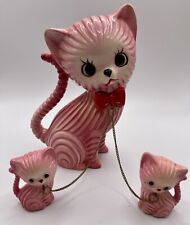 Large Vintage MCM Kitch Ceramic Pink Cats With Chains picture