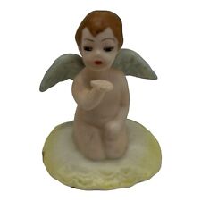 Vintage Small Kneeling Angel Cherub W/Wings In Cloud Blowing A Kiss Ring Holder picture
