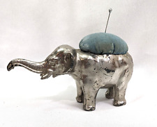 Elephant Pin Cushion Vintage Rare Silver Coated Velvet Pin Pad  made in Germany picture