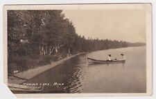 HIGGINS LAKE MICHIGAN, TWO MEN ON A CANOE RPPC c.1904-1918, ROSCOMMON COUNTY MI picture