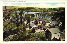 New Railroad Bridge Aerial View Fairfield ME White Border Postcard 1920s picture
