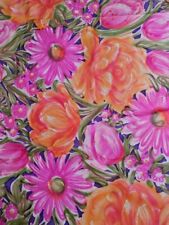 VTG 70s BRIGHT BOLD FLORAL FABRIC Pink Orange Purple KNIT 2.25 YARDS Largescale picture
